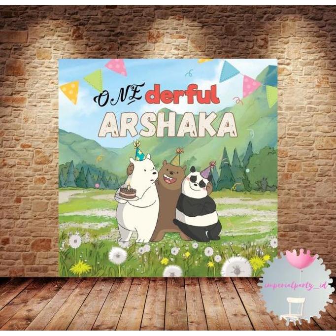 Ready  Custom Backdrop Banner Spanduk Happy Birthday We Bare Bears Gunung