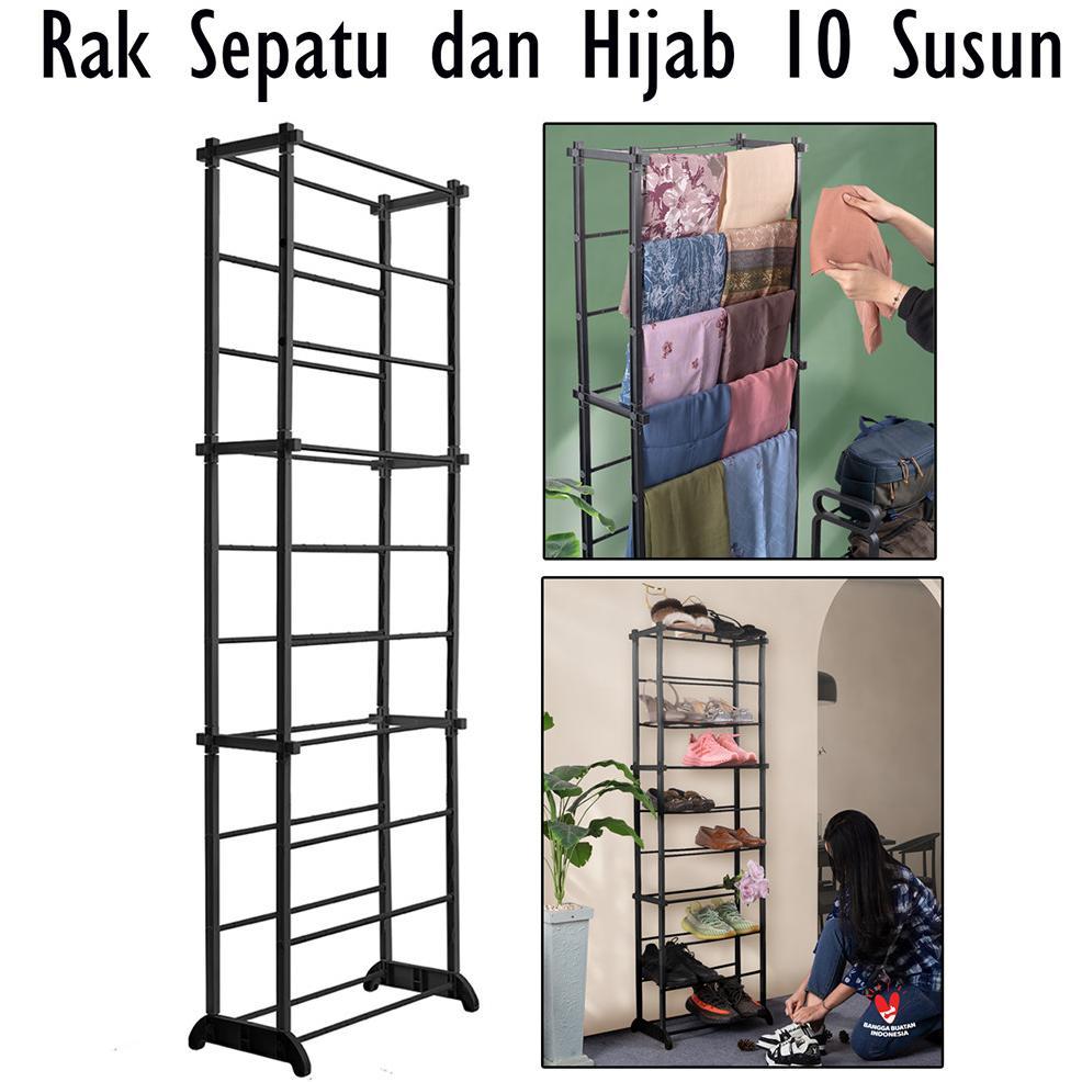 Saless Tri J Rak Sepatu 10 Tingkat Plastik / Rak Jilbab Hijab 10 Susun Amazing Shoe Rack