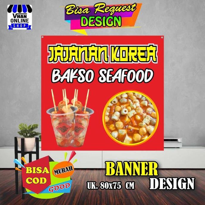Spanduk Banner Jajanan Korea, Bakso Seafood, Jajanan Viral, Keren Bagus Dekorasi murah