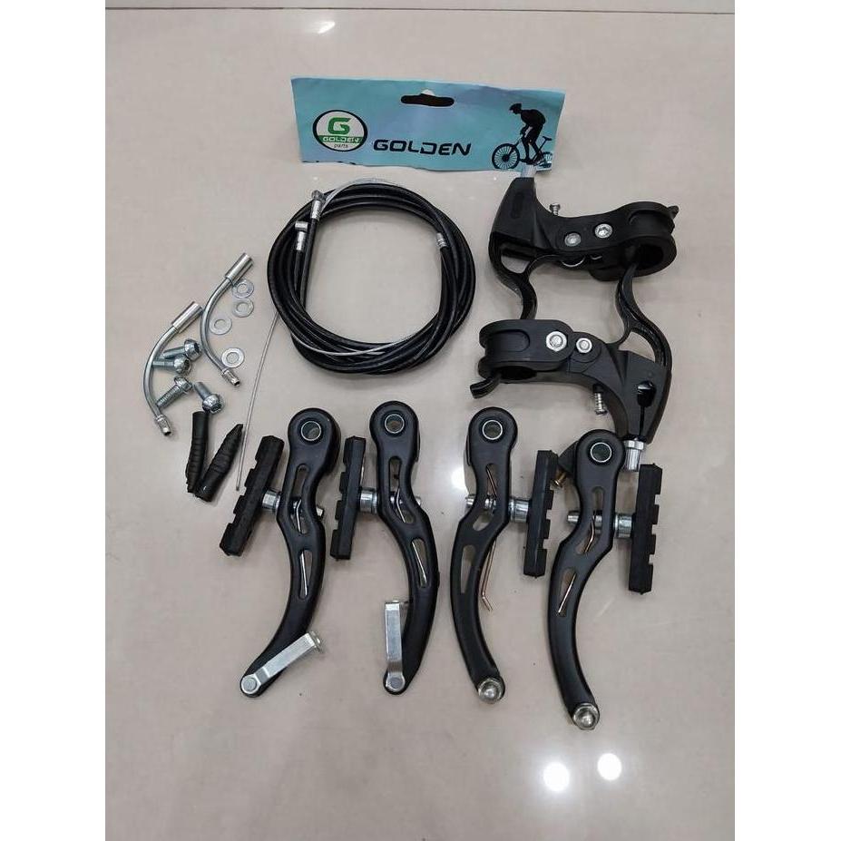 Ready Fullset rem sepeda rem v brake 1 set golden rem V brake sepeda