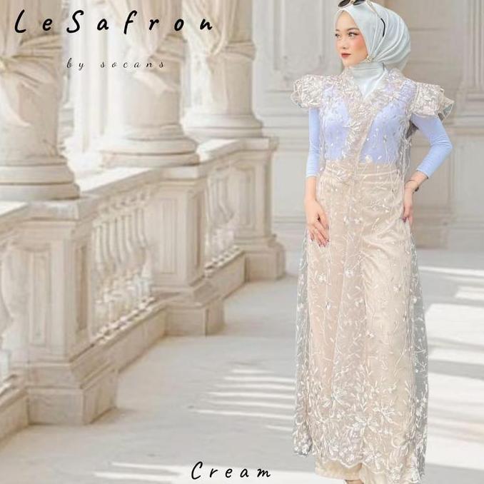 LeSafron set OUTER panjang 2in1 | tile bordir | oneset setelan Celana | utk pesta kondangan seragam 