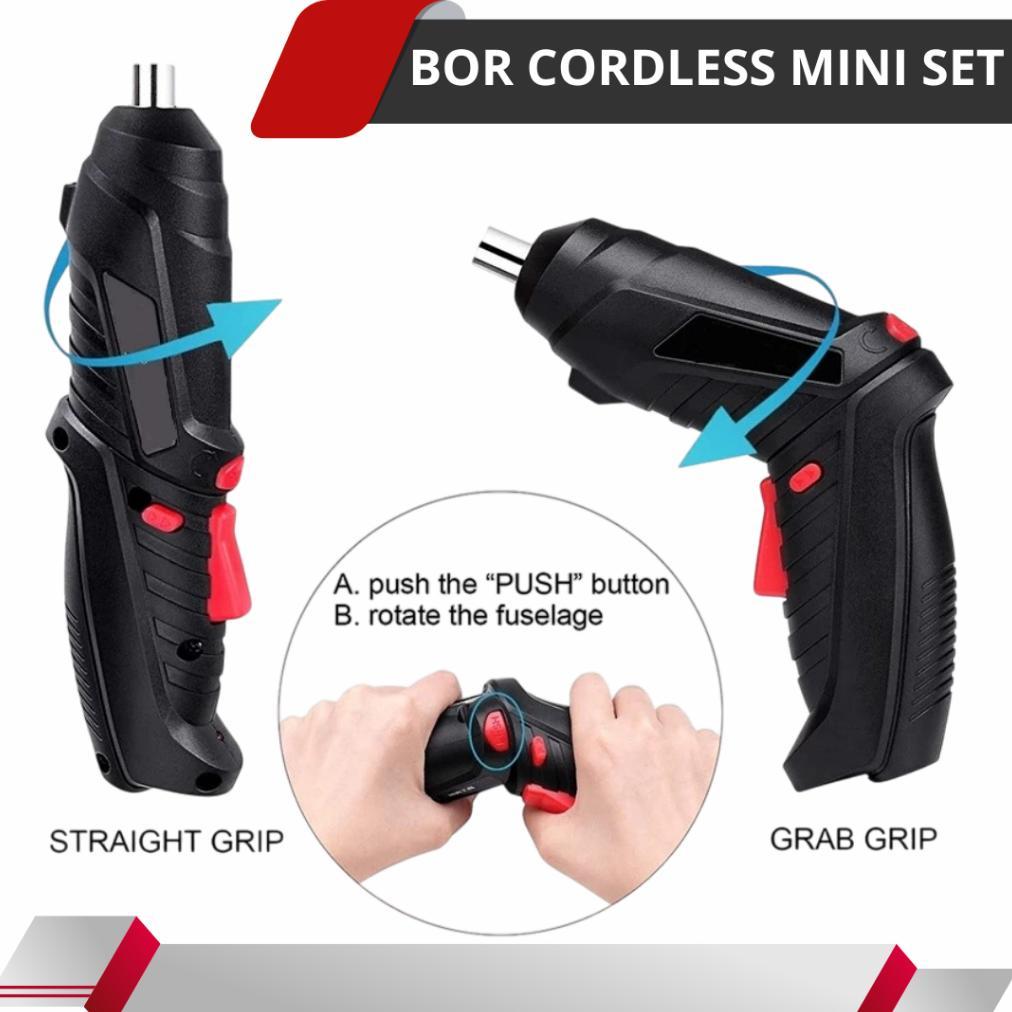 Viral !!! Bor Obeng Elektrik Set Komplit 48 Pcs Cordless Screwdriver Charger Bor Mini Baterai Tanpa 