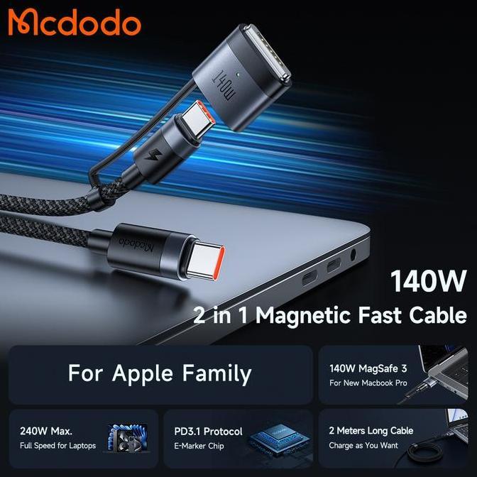 TERMURAH - MCDODO Kabel 2in1 Type C + Magsafe FOR Macbook Fast Charging 140w - 240w