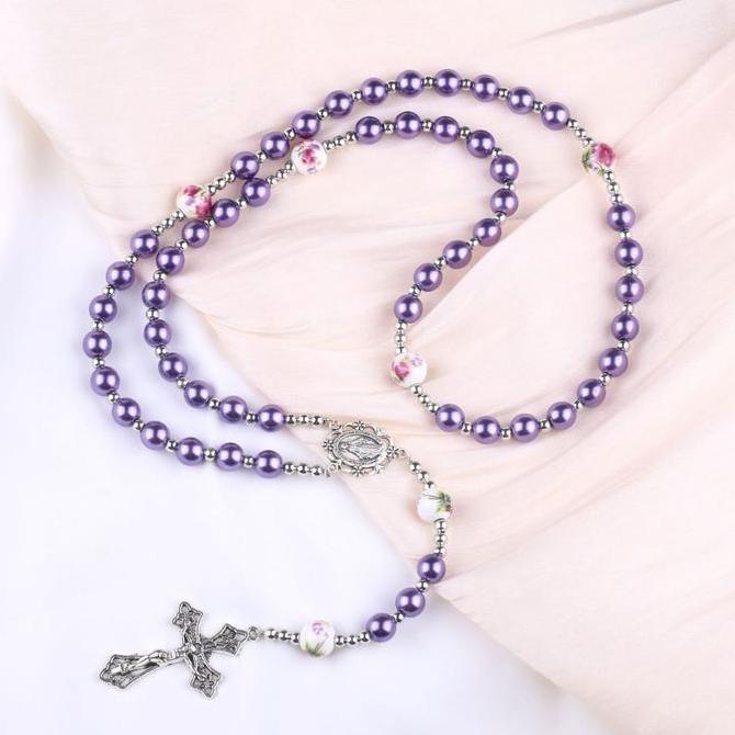 TERBARU KALUNG ROSARIO BLUE GLOSSY ROSARIO KALUNG KATOLIK MUTIARA SINTETIS 8MM / ROSARIO ASLI KONTAS