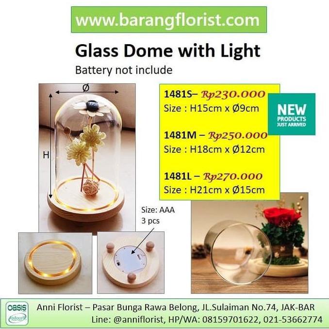 TERMURAH - Glass Dome with Light small 1481S, dome kaca, aksesoris bunga