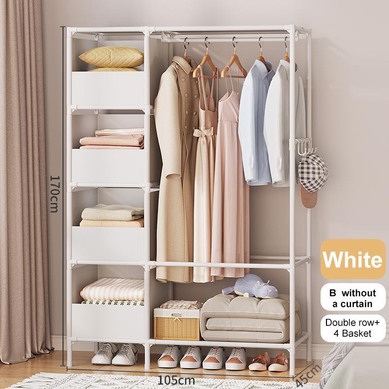 Tahan Lama Rak Baju Portable 3/4 Baris Multifungsi Lemari Besi Lantai Kamar Pengering Pakaian Rumah 