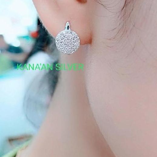Anting Jepit Bulat Fashion /Perak Asli 925 Lapis Emas Putih