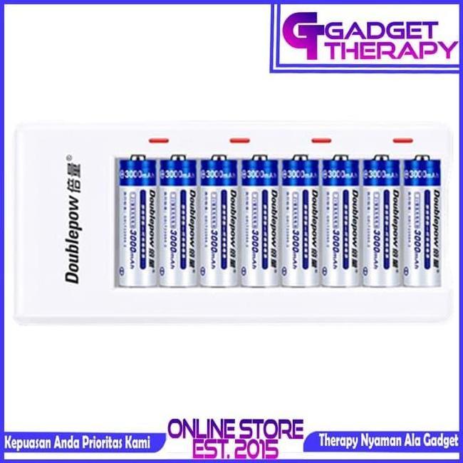 NEW DOUBLEPOW PAKET CHARGER CASAN + 8 BATERAI RECHARGEABLE AAA AA ORI