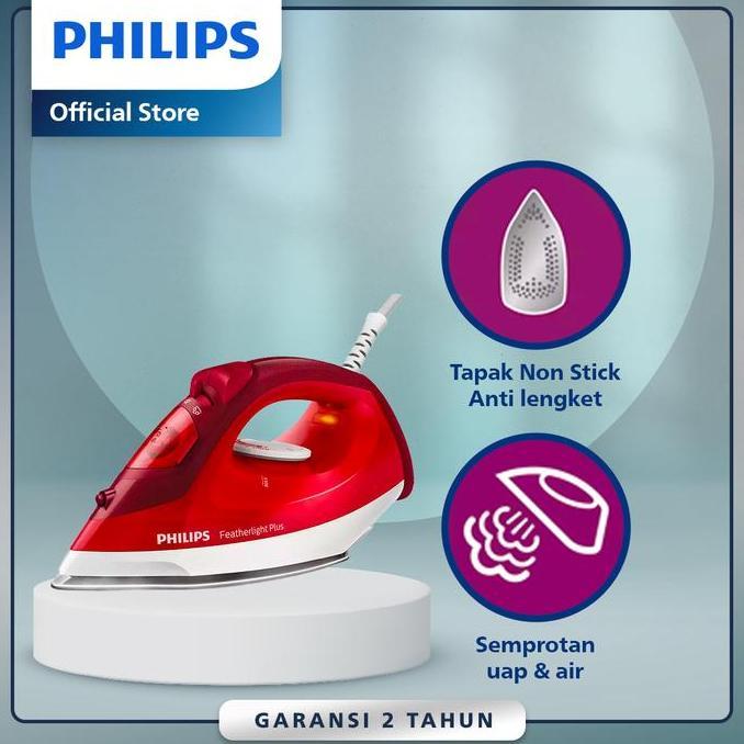 TERLARIS - Philips Setrika Uap GC1424/45 Merah - Setrika Uap Optimal, Tapak Non-Stick, setrika phili