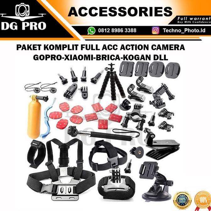 NEW PAKET KOMPLIT FULL SET AKSESORIS ACTION CAM COMPATIBLE FOR GOPRO BRICA XIAOMI KOGAN ORI