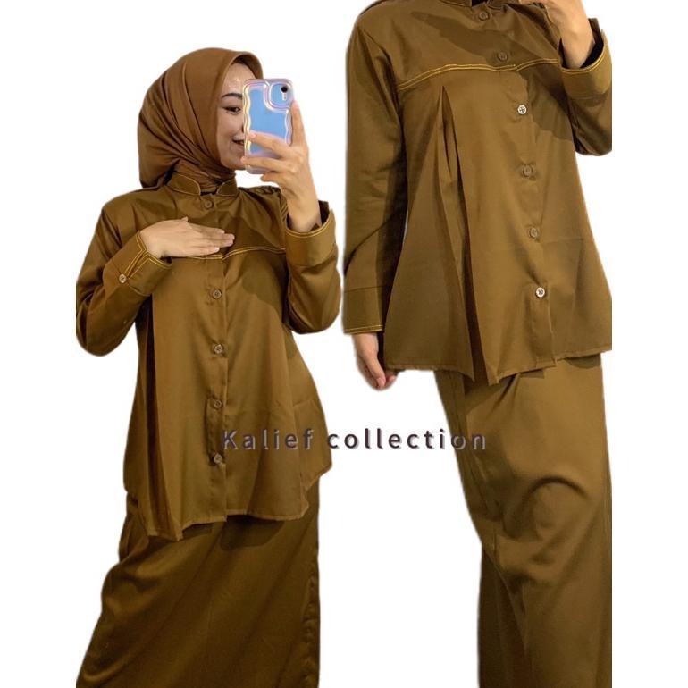 Termurah / Hot Sale Baju Stelan Khaki Tua Hamil Pdh Pns Wanita Terbaru
