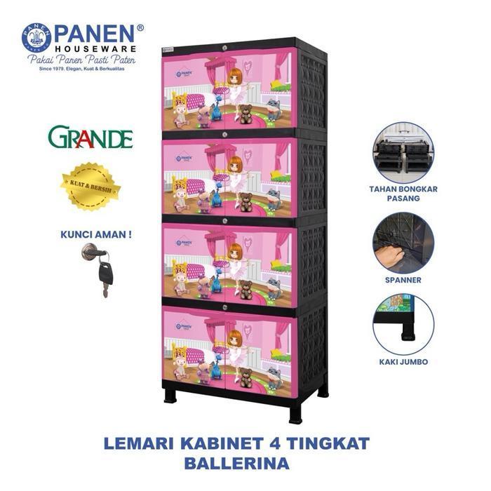 Lemari Plastik Jumbo Kokoh Panen Grande 4 Tingkat Kabinet Susun Penyimpanan Baju Anak Karakter Carto