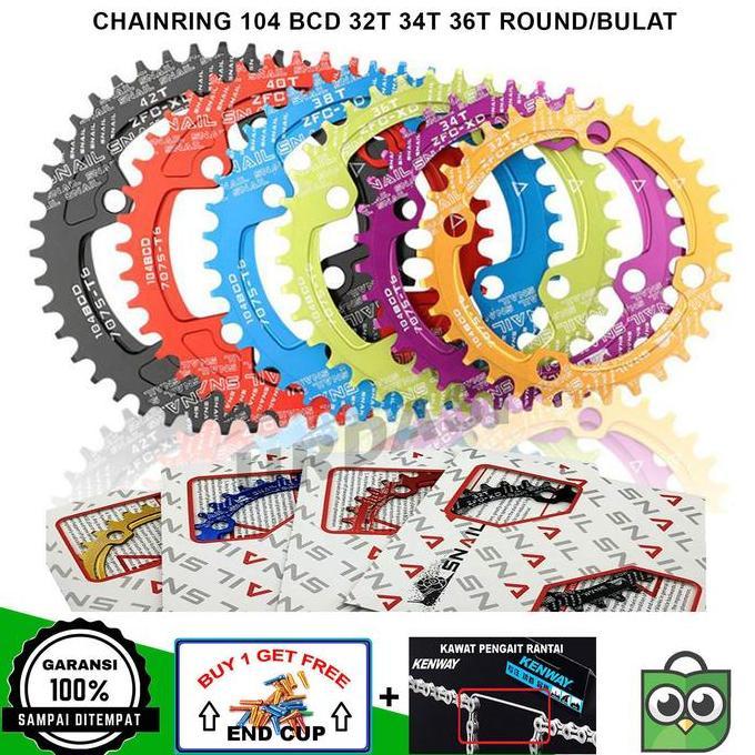 Chainring 32T 34T 36T 104BCD Round Snail Narrow Wide BCD 104 Sepeda