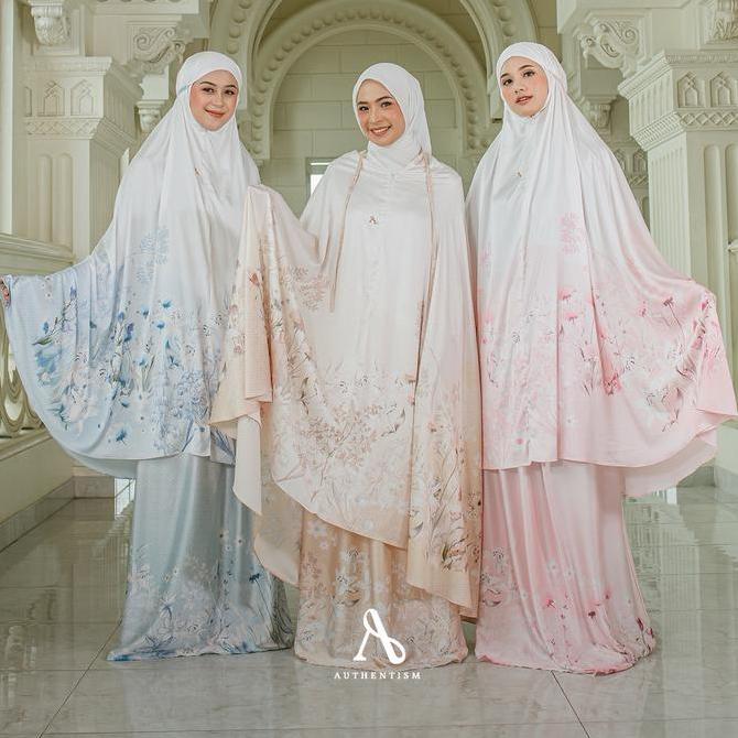 BIG SALE - AUTHENTISM ID | Haleema Prayer Set - Mukena Silky Premium Dewasa Motif Print Elegan