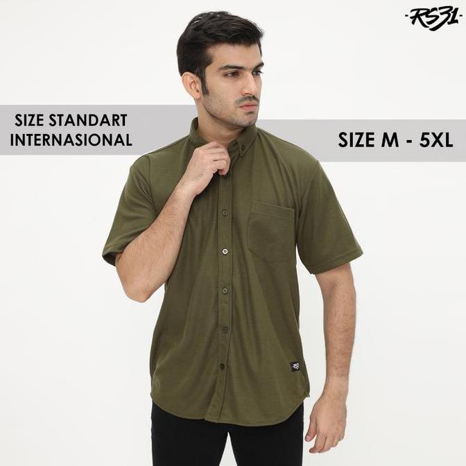 RS31 Baju Kemeja Lebaran Michigan Shirt Army Basic Cowok Jumbo - Kemeja Polo Pria Dailywear Lengan P