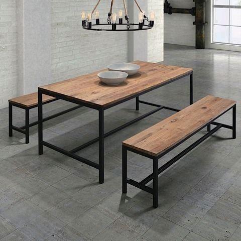 set meja makan meja cafe meja resto plus bangku bench panjang kayu asli Mahogany kaki besi hollow 20