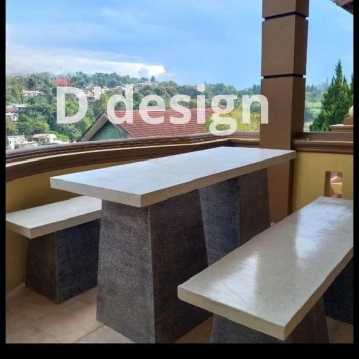 Bangku Set Terazzo Bangku Cafe Indoor/Outdoor