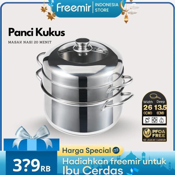 [Crehom] freemir Panci Kukus Nasi 20 MENIT Kukusan 2 Susun Stainless Masak Bolu Lebih Cepat Dandang 