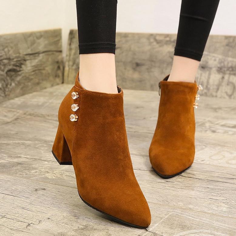 Terbaru Sepatu Boots Wanita Heels 3 Mutiara Suede 5Cm