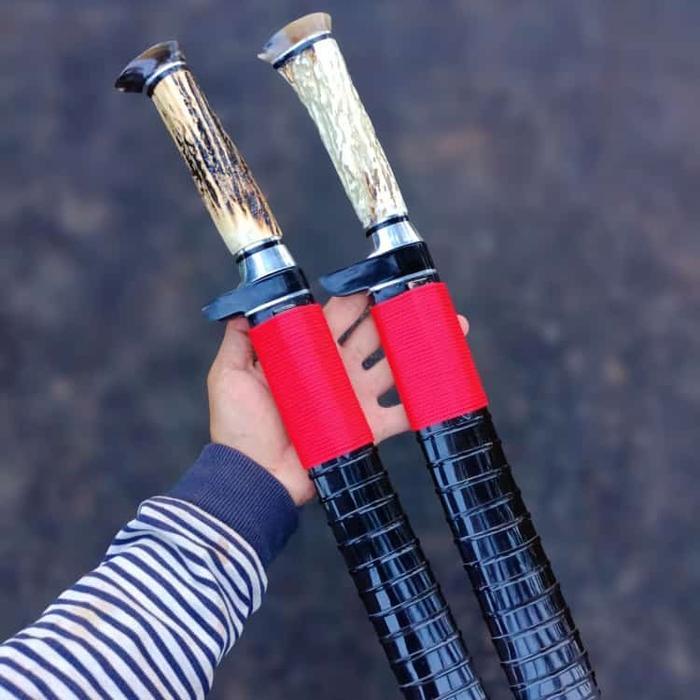 Golsem Bowie Baja Aisi D2 30cm, Sarung Tanduk, Handle Tanduk Rus4