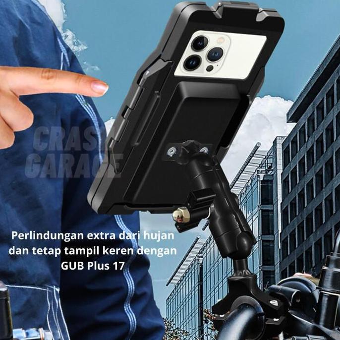 GUB Plus 17 Holder HP Motor Full Besi Waterproof Anti Air Dudukan HP