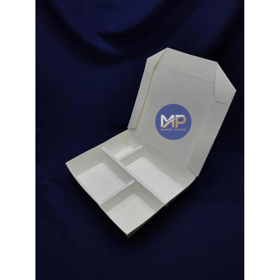 Paper Lunch Box Sekat 4 / Kotak Makan Kertas Sekat 4 PUTIH KRAFT COKLAT -100pcs