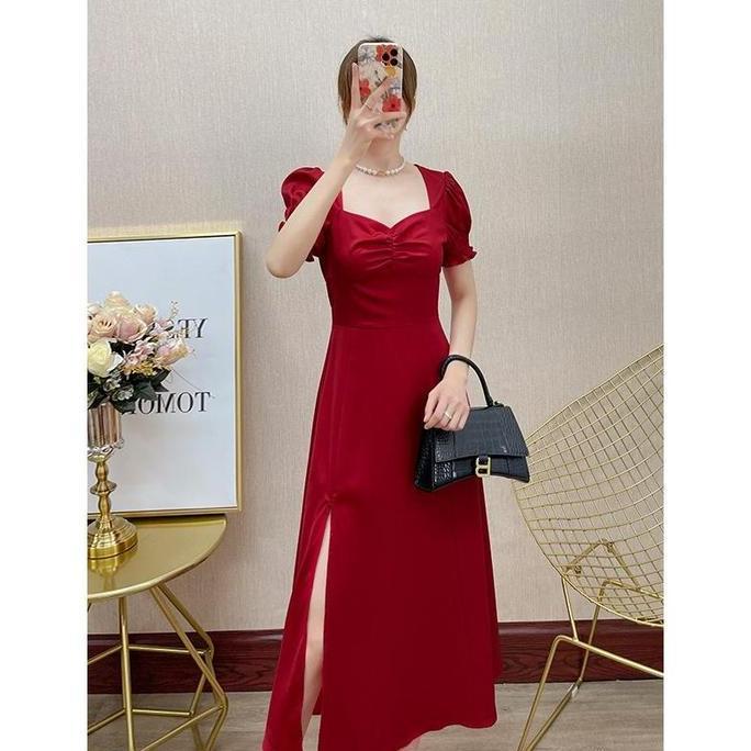 MALUKSHURE 1109 red koreanlong bodycon plus size red party dress for woman formal elegant fitted dre