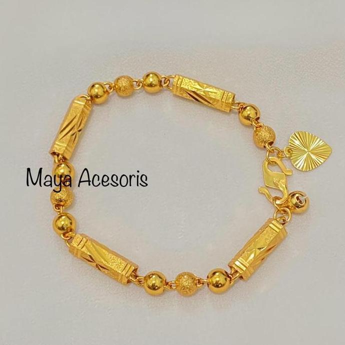 Gelang Bambu Tabung Padat Titanium Lapis Emas Asli Anti Luntur