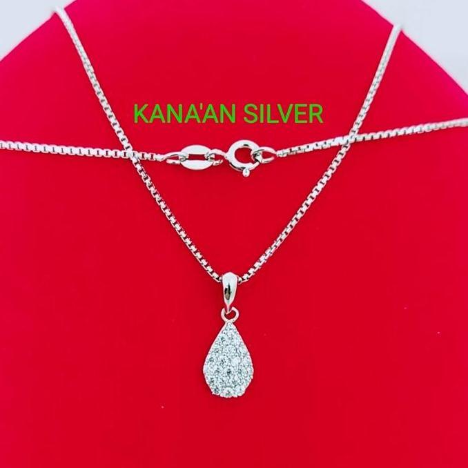 KALUNG PERAK WANITA SILVER 925 KALUNG ITALY BULAT + LIONTIN TETES AIR