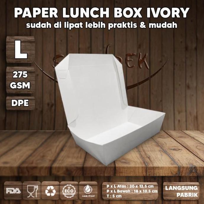 KOTAK LUNCH BOX PAPER PUTIH | PAPER LUNCH BOX IVORY TEBAL