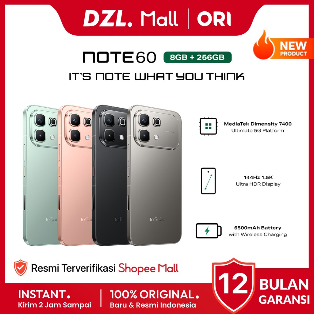 DZL - HP INFINIX Note 60 5G 8/256 GB 6500mAh Original Garansi Resmi Official Store Handphone Ori