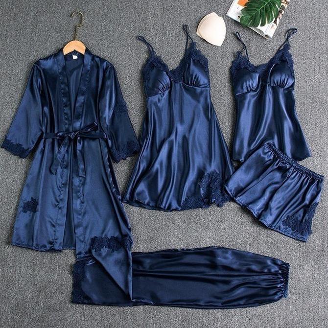 Termurah  PIYAMA SET SEXY KIMONO 5IN1/BAJU TIDUR SATIN WANITA/BAJU TIDUR KIMONO WANITA / BAJU TIDUR 