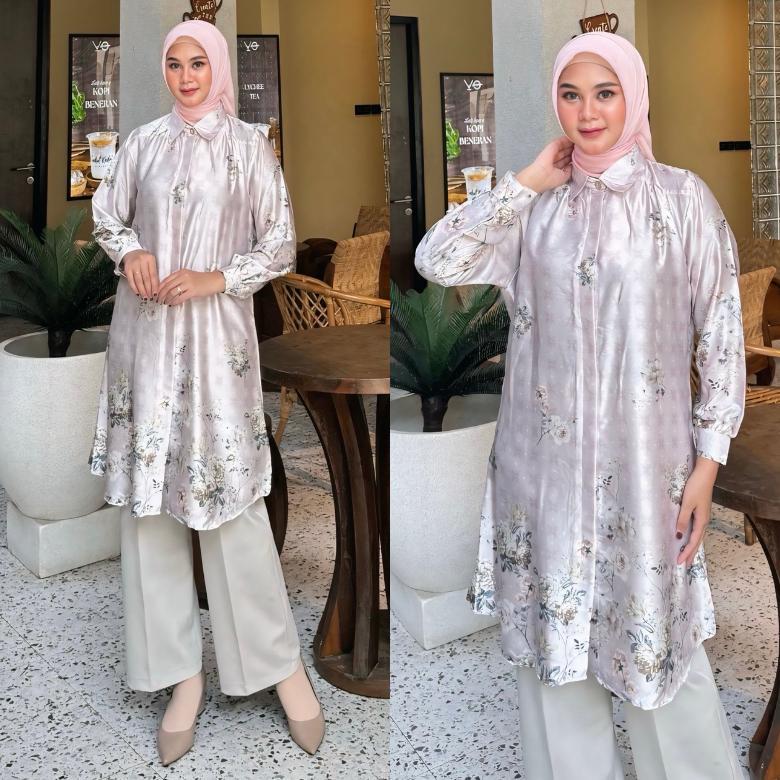 Hot Haliza Tunic [Ld110 & Ld120] Tunik Motif Print Armani Silk Premium | Atasan Jumbo Wanita Muslima
