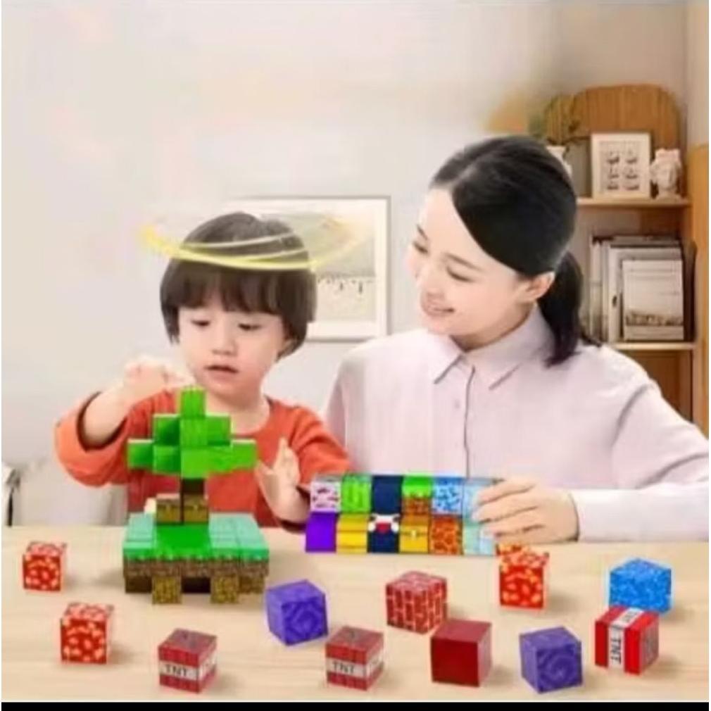 Terbaru Mainan Anak Edukatif Balok Minecraft Magnet Balok Block Mainan Minecraft Magnetic Blok Build