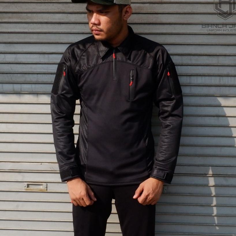 Bagus Army.Supply - Baju Kaos Bdu Tactical Scuba Kombinasi Embos Hitam Bahan Tebal Tni Lengan Panjan