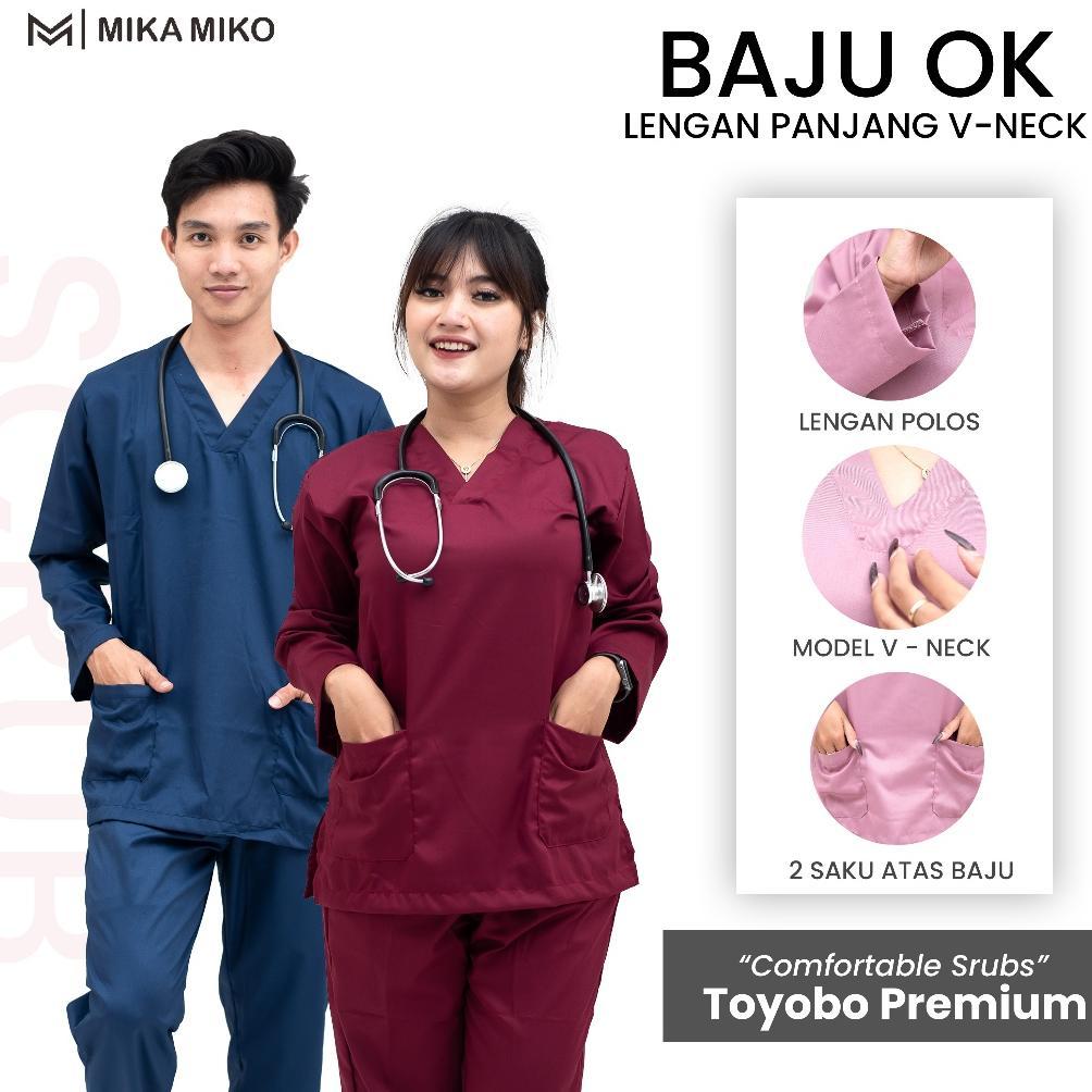 Sales Mikamiko Baju Ok Perawat [Gratis Bordir Nama] Oka Lengan Panjang Scrub Dokter Bidan Stenen Med