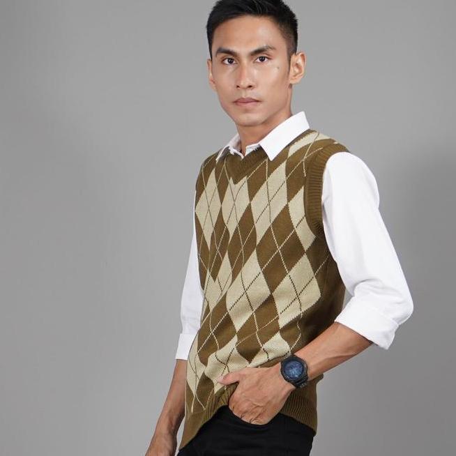 Okechuku Rompi Pria Vest Pria Motif Kotak Vest Rajut Pria Rompi Custom