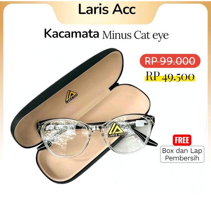 Kunura- Laris Acc Kacamata Minus Wanita Perempuan Lensa Rabun Jauh Frame Plastik Cat Eye Eyewear Gla