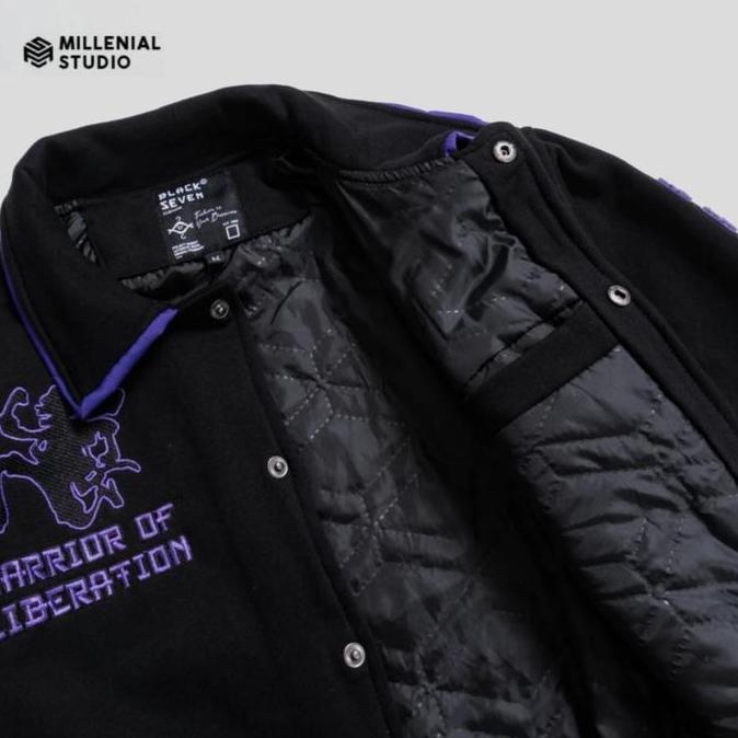 Untere- Limited Varsity Jacket One Piece Luffy Black Purple Sun God Nika | Jaket Baseball Bordir Ori