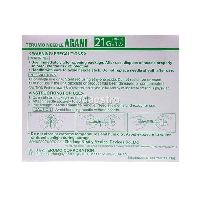 Terumo Needle Agani 18G 19G 20G 21G 22G 23G 24G 25G 26G 27G 28G 29G 30 Berkualitas