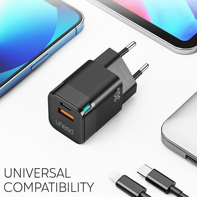 UNEED Mini Wall Fast Charger Dual Port 30W VOOC PD 3.0 QC PPS - UCH426