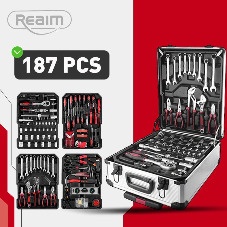 Reaim Tools Kit 187PCS Kunci Set LengkapTool Box Set Lengkap Tool Box Kunci Shock SetAlatMultifungsi