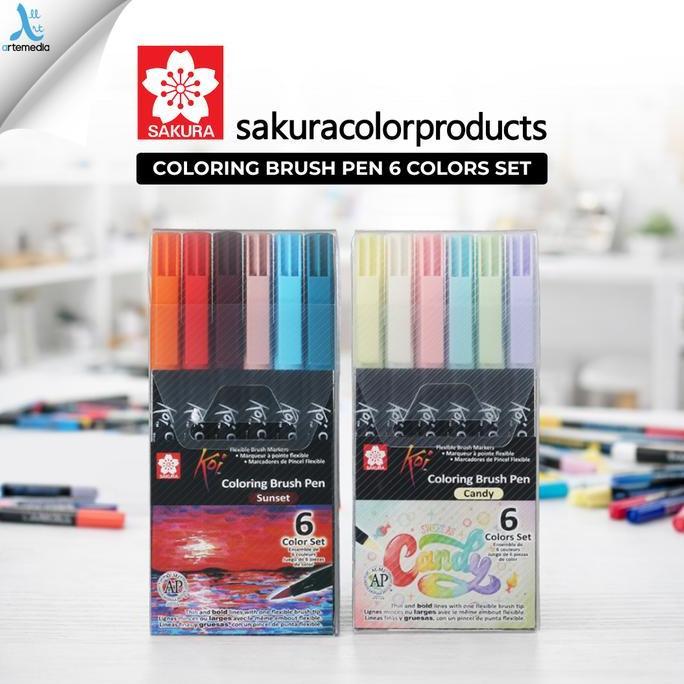 Sakura Koi Watercolor Brush Pen 6 Color Set | Coloring & Lettering Brush Pen | Brush Pen Set 6 Warna