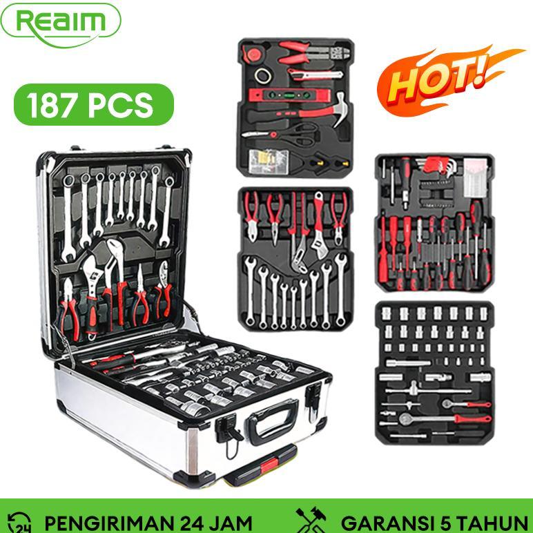 REAIM Tool Kit 187 PCS Perkakas Bengkel Dan Rumah Koper Lengkap Perkakas Bengkel Lengkap Bahan Kuat