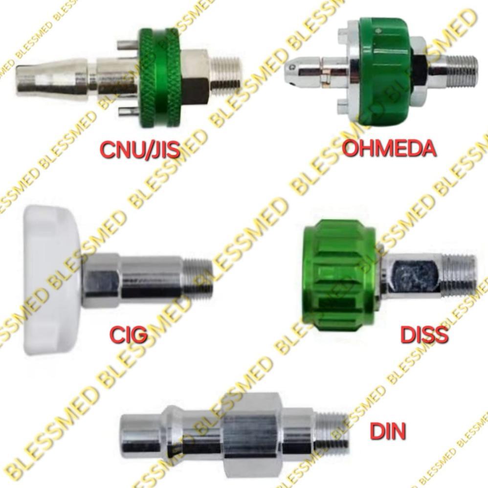 Konektor Flowmeter Oksigen Type JIS CNU/CIG/OHMEDA/DISS/DIN Adapter Flowmeter Drat 1/8"