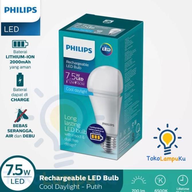 Philips Rechargeable Led Bulb 7.5W Putih Emergency Led Lamp