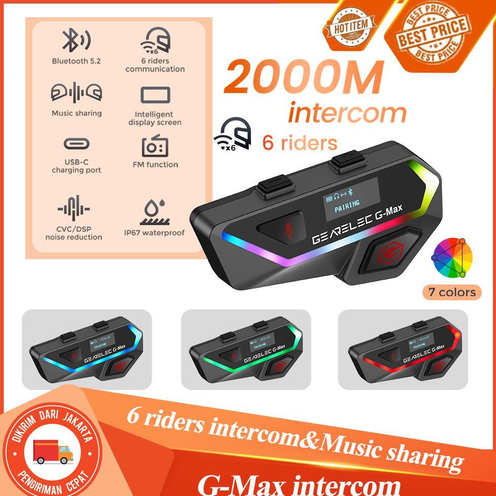 GEARELEC G-Max Helm Intercom Sepeda Motor Bluetooth Helm Headset 2000m 6 riders connected BT 5.2 FM 