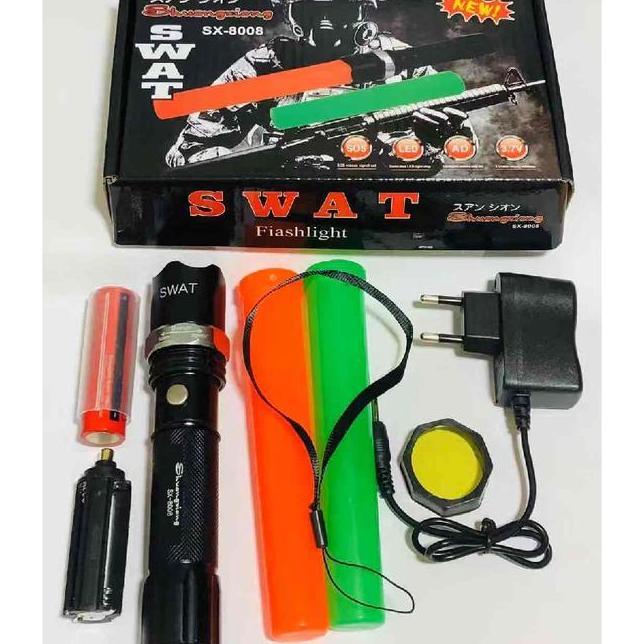 Senter Swat Police Led Flashlht 80 Charger Lampu Hijau Kuning
