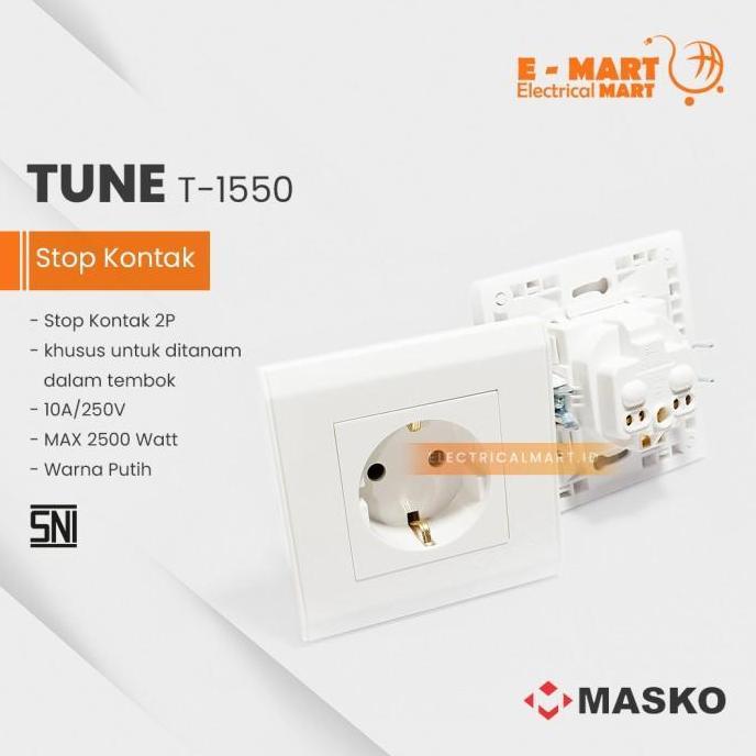 MASKO TUNE STOP KONTAK T-1550 / Colokan Minimalis Tanam SNI