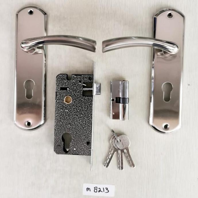 Handle Gagang Kunci Pintu Tanggung Bulat Aluminium Soligen SET CP / GP